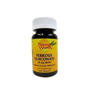 Ferrous Gluconate 28 Mg Iron Support Tablets, by Natural Wealth   100 