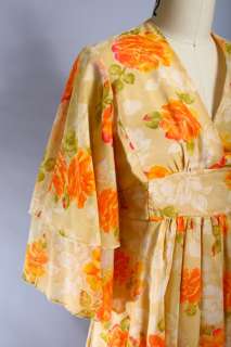 Vtg 70s Angel Bell Sleeve Floral Boho Hippie Dress S/M  