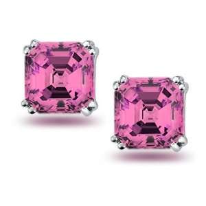  Bling Jewelry 8mm Asscher Cut Pink CZ Stud Earrings 925 