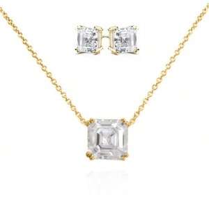  Gold Vermeil Asscher Cut Diamond CZ Solitaire Necklace 