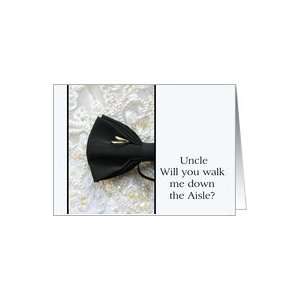   walk me down the aisle request Bow tie and rings on wedding dress Card