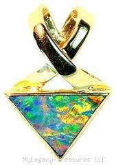 best black opal 14K gold pendant triangle birthstone unisex Australian 