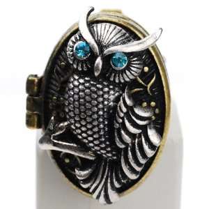 Unique Vintage Owl Locket Ring with Ajustable Band in 