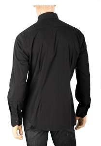 NEW ETRO MENS BLACK STRETCHY LOGO EMBROID DRESS SHIRT 41/16  