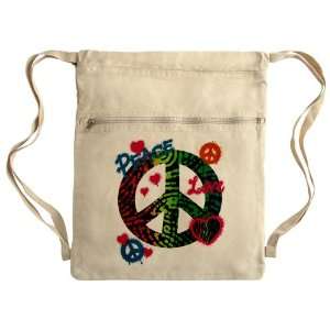   Bag Sack Pack Khaki Peace Love Rainbow Peace Symbol 