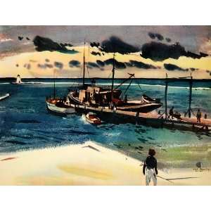  1939 Print Cat Cay Pirate Cove Pier Louis Wasey Bahamas 