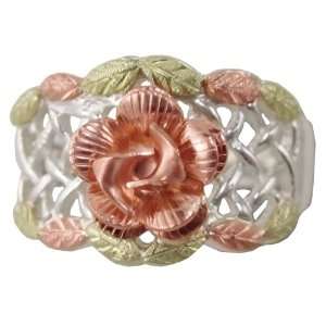   Silver 3D Dakota Rose Open Weave Ring 12K Leaves Size 8 Jewelry