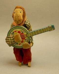 Vintage Banjo Player Monkey Tin Toy Occupied Japan  