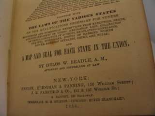 1858 American Lawyer Beadle Law State Maps Antique Book  