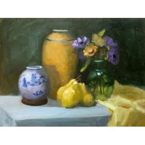  Three Yellow Pears, Original Painting, Home Decor 