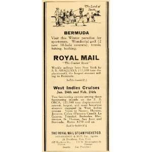  1922 Ad West Indies Cruises Royal Mail Steam Bermuda 