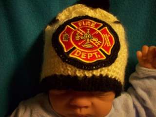   KNIT, FIREMANS, FIREFIGHTER BABY HAT/BEANIE & AUTHENTIC SHIELD  