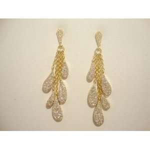  Hanging Style Teardrop Earrings with Pave CZs in Yellow 