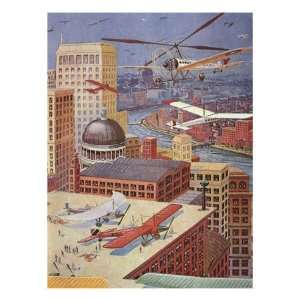  Sci Fi   Futuristic City Scene, 1931 Giclee Poster Print 