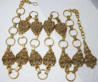 Vintage Goldtone Etruscan Style Fancy Filigree Etched Bookchain Belt 