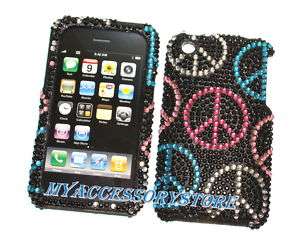 For Apple iPhone 3G 3GS Peace Signs Rhinestones Crystal Bling Phone 