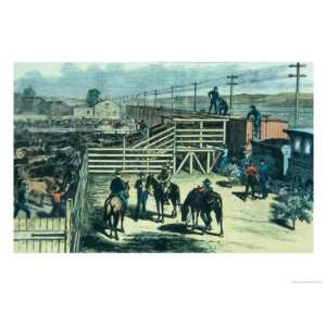Loading Texas Cattle Onto a Train at Abilene Railhead, Kansas, c.1870 