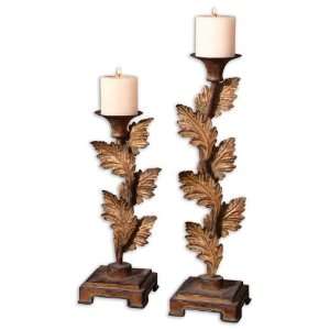 Uttermost 20.3 Inch Hama Candleholders (Set of 2) Heavily Gold Leaf w 