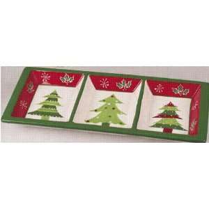  Ceramic Holiday Tree Divided Plate Server Kitchen 