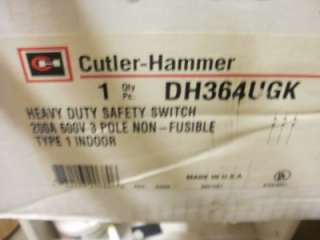 Cutler Hammer DH364UGK 3 Pole 200 Amp Safety Switch NEW  