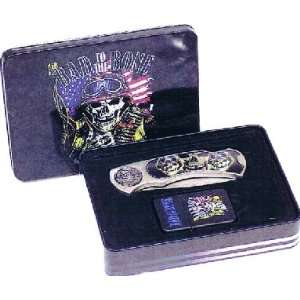   Lighter Combo   Pirate on US Flag in Metal Gift Tin 