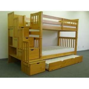  Bunk Bed Tall Twin over Twin Stairway in Honey with Twin 