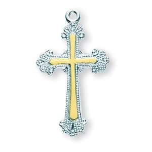 TuTone Cross w/Fancy Ends & 18 Chain   Boxed St Sterling Silver Medal 