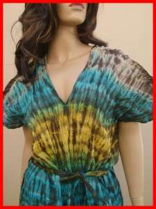 Thai Boho hippie Gypsy TIE DYE kimono long dress M L TE264  
