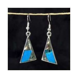    Abalone and Turquoise Triangle Silver Earrings 