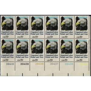 ORGANIZED LABOR ~ UNION ~ BALD EAGLE #1831 Plate Block of 12 x 15¢ US 
