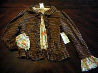 NWT Persnickety Girl Brown Red Tweed Stella Jacket Floral Ruffle 