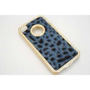  Bling Blue Cheetah Rhinestone Crystal 3d Iphone 4 and 4s 