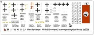 German SdKfz 231   234, 8 Rad Markings Decals 1217 For 1/87 Minitanks 