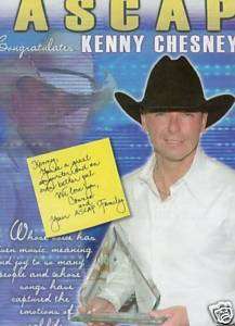 ASCAP Congratulates KENNY CHESNEY Promo Poster Ad MINT  