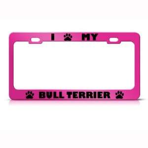  Bull Terrier Dog Pink Animal Metal license plate frame Tag 