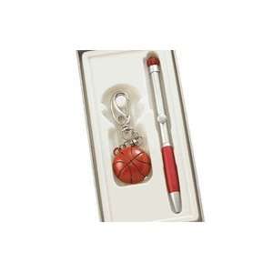 Free Personalized Red Ball Point Pen & Red Basketball Key Chain Clock 