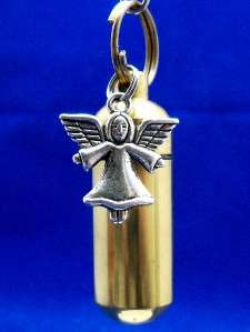   Memorial Cremation Keychain Urn Gold Finish w/ 2 Sided Angel Charm