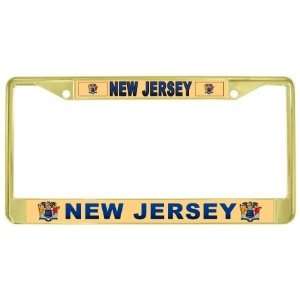 New Jersey State Name Flag Gold Tone Metal License Plate Frame Holder