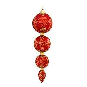  Red Four Ball Drop With Gold Shatterproof Ornament