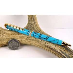   Turquoise Acrylic Presidential Pen With a Gold Finish