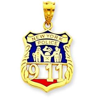 14K YELLOW GOLD EVERYDAY HERO SOLID ENAMELED NEW YORK POLICE 911 BADGE 