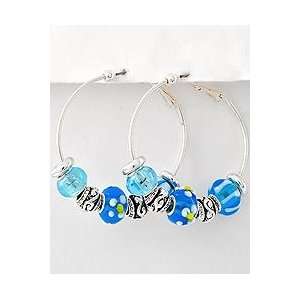  Silver Hoop Earrings ~ Lightweight Small Blue Murano Glass 