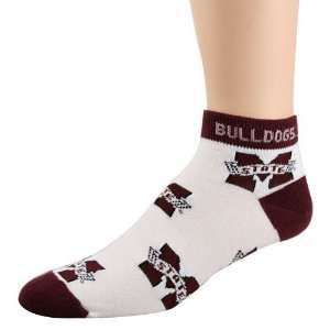   Bulldogs Ladies White Maroon Team Logo Ankle Socks