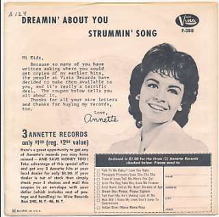 annette dreamin about you strummin song vista 388 1961 condition 