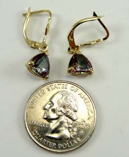   Gold Earrings Mystic Topaz Trillium Cut Dangles 6.0mm Side  