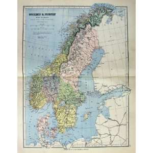    1885 Map Sweden Norway Denmark Gothland Copenhagen