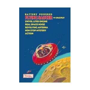 Battery Powered Flying Saucer with Space Pilot 12x18 Giclee on canvas