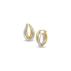 ZALES Double Bypass Hoop Earrings in Sterling Silver and 14K Gold cz 