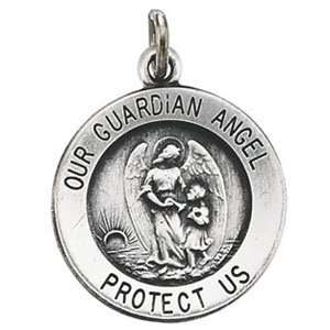Guardian Angel Medal 15mm   Sterling Silver