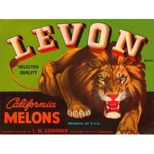 LEVON CALIFORNIA MELONS USA LION FRUIT CRATE LABEL CANVAS REPRODUCTION 